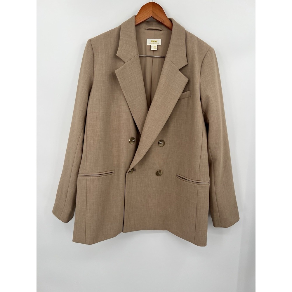 Maeve by Anthropologie Tan Double Breasted Blazer Jacket Size 8 Modern Relaxed
